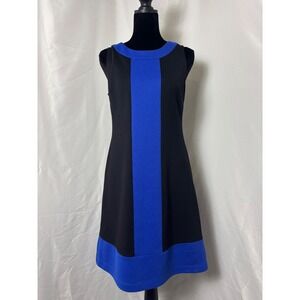 Signature by Robbie Bee Black Royal Blue Colorblock Sheath Dress Petite 6P